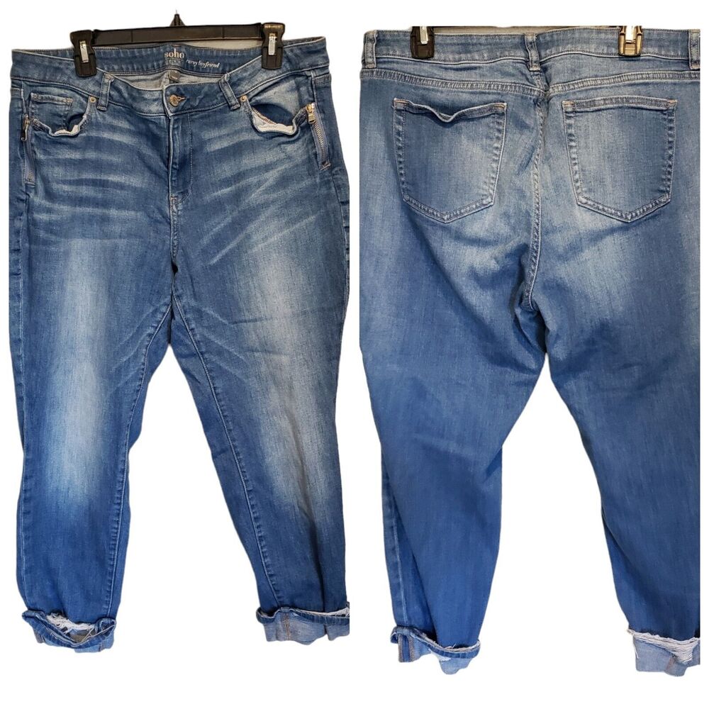 SOHO Distressed Curvy Boyfriend Stretch Cropped Jeans Size 16 Women